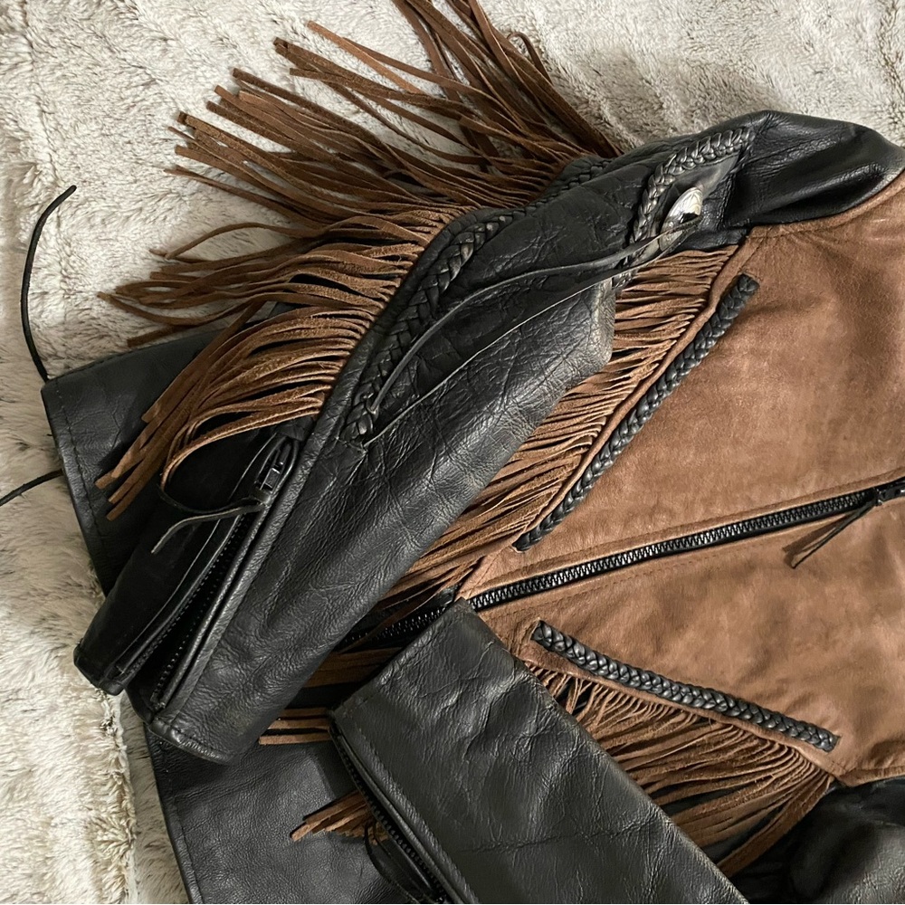 Legends Rider Wear Black and Brown Fringe Leather Jacket size L. Cowboy/Biker - Picture 15 of 16